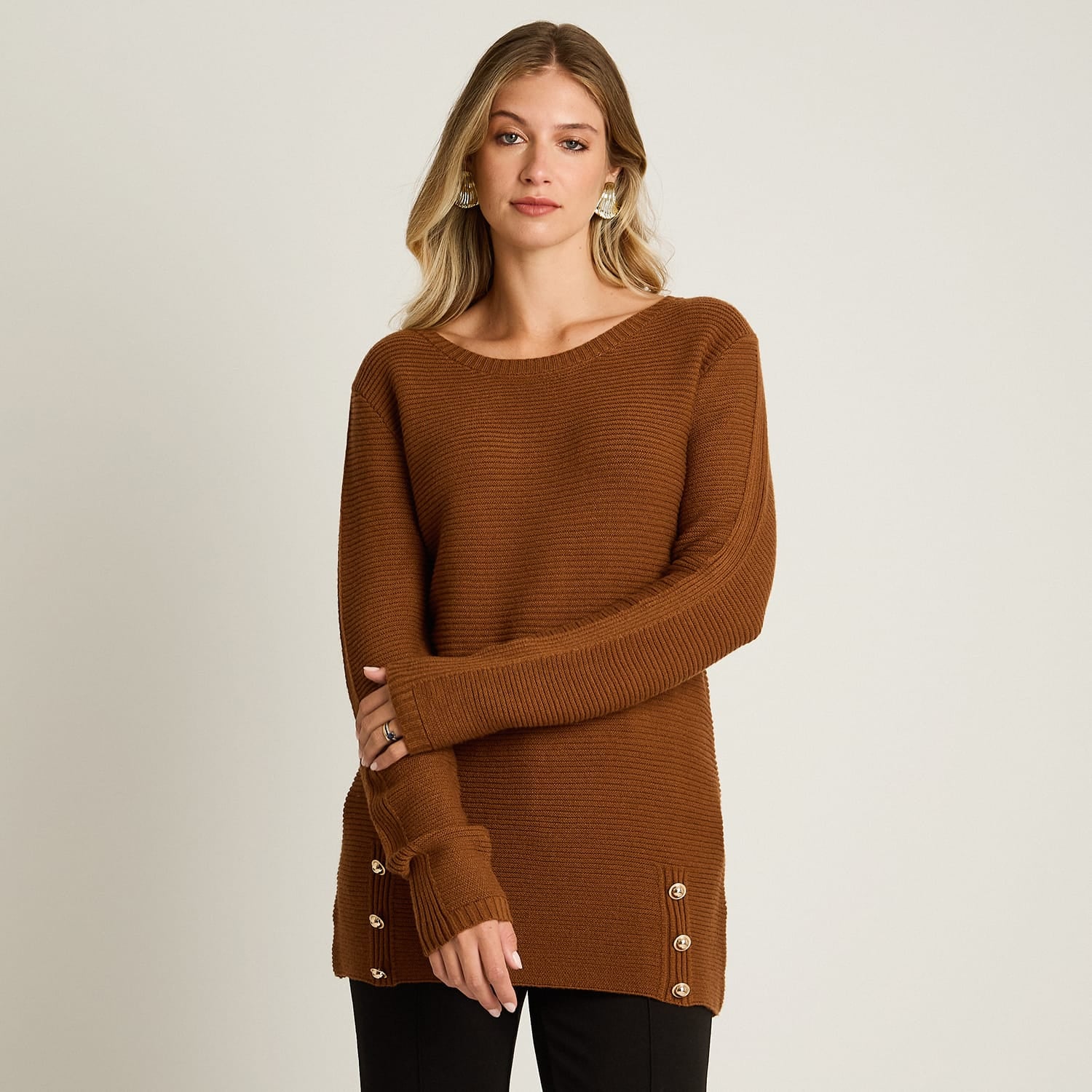 Sweater Toffe Manga Larga Elasticidad Media Sin Forro Calce Normal Tela Tejido